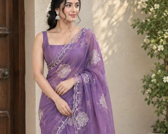 Chiffon Saree for Women, Indian Saree, Lightweight Chiffon Sari, Elegant Ethnic Wear, Traditional Indian Outfit, Wedding Party Saree