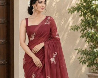 Pure Chiffon Saree, Soft Chiffon Sari, Designer Indian Saree, Wedding Guest Saree, Bridesmaid Sari, Festive Party Wear, Reception Outfit