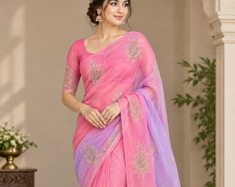 Chiffon Saree, Indian Saree for Women, Lightweight Sari, Party Wear Saree, Wedding Guest Saree, Designer Ethnic Wear, Bollywood Saree