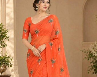 Chiffon Saree for Women, Indian Saree, Designer Saree, Party Wear Saree, Wedding Guest Saree, Traditional Indian Clothing, Festive Outfit