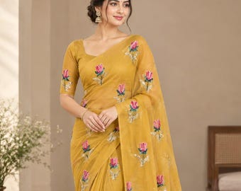 Chiffon Saree for Women, Indian Sari, Lightweight Party Wear Saree, Wedding Guest Outfit, Designer Indian Saree, Festive Ethnic Wear