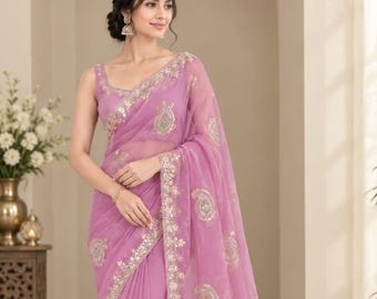 Chiffon Saree for Women, Indian Saree, Lightweight Chiffon Sari, Elegant Party Wear Saree, Wedding Guest Saree, Traditional Indian Wear