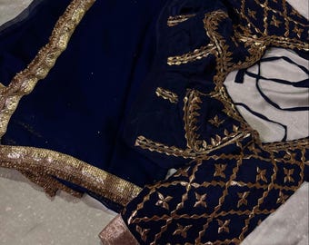 Navy Blue Chiffon Saree With Stitch Blouse for Women, Indian Saree, Party Wear Saree, Wedding Saree, Bollywood Saree, Designer Ethnic Wear