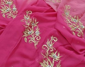 Chiffongsari för kvinnor, festsari, lätt designersari, bröllopsgästklädsel, indisk sari som present till henne