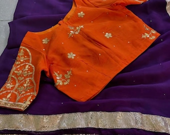 Purple Chiffon Saree With Stitch Blouse for Women, Indian Saree, Designer Wedding Saree, Party Wear Sari, Bollywood Saree, Traditional Wear