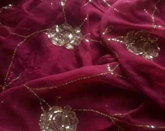 Elegant Chiffon Saree with Embroidery | Lightweight Party Wear Indian Saree | Designer Wedding Saree | Gift for Her
