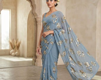 Chiffon Saree for Women | Floral Printed Indian Saree | Lightweight Party Wear Saree | Soft Bollywood Saree | Ethnic Wedding Gift