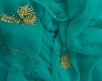 Floral Embroidered Chiffon Saree, Soft Sheer Fabric, Elegant Traditional Ethnic Wear for Women