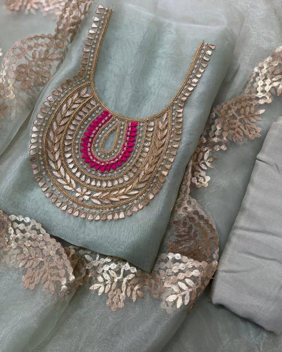 Organza Salwar Kameez Set for Women | Embroidered Indian Pakistani Suit | Party Wear Ethnic Outfit | Designer Embroidered Suit for Women |