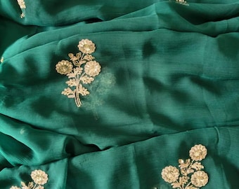 Bollywood designersari i chiffong för kvinnor | Festklädsel för bröllop med blus | Lätt blommig sari, present till henne