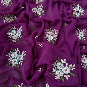 Indian Handmade Diamond Chiffon Saree with Blouse, Wedding & Party-wear Saree, Bollywood Saree for Women, Ready to Wear Saree