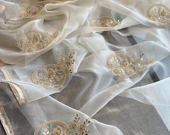Embroidered Organza Saree, Lightweight Indian Wedding Party Wear Sari