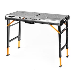 CRAFTMAKER SteelBench S110 Hopfällbar arbetsbänk - Kraftigt metallbord, höjdjusterbart, 450 kg kapacitet, mobil station, 20 mm klämhål