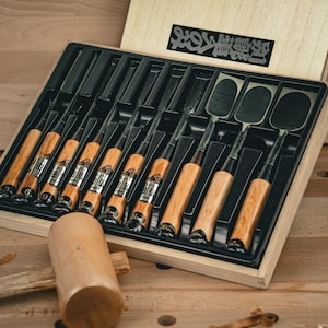 Japanskt snickeriets mejselset 10 delar – YOSHIHIRO Oire Tataki nomi | Handsmidda Shirogami 2 Vitt pappersstål, Träbearbetningsverktyg, Japan