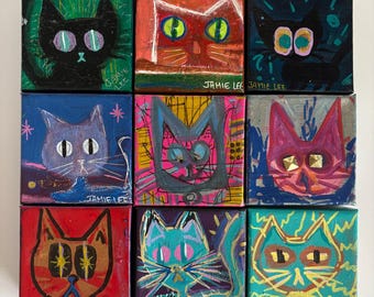 Whimsical Original Mini Cat Paintings | Choose Your Color Combo