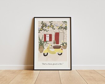 Impresión de scooter italiano: póster de viaje vintage, arte mural italiano (descarga digital)