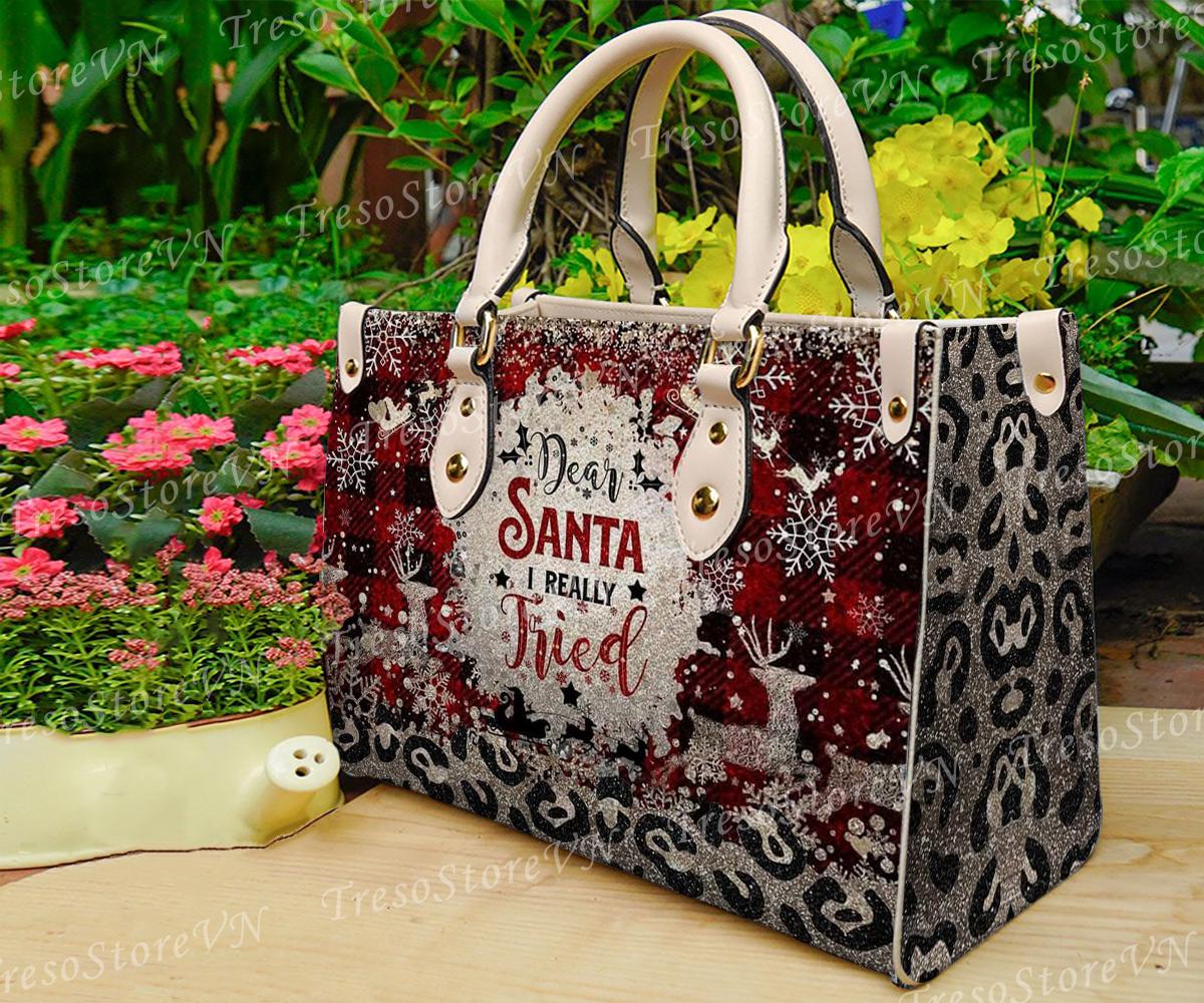 Discover Merry Christmas Santa Claus Leather Bag for Women, Christmas Lover Handbag