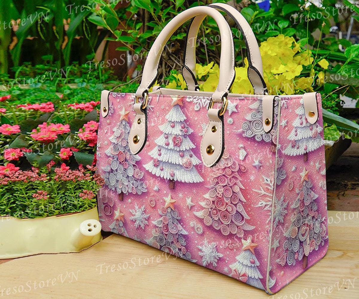 Discover Christmas Tree Pink Leather Bag for Women, Handcrafted Leather Purse, Christmas Lover Gift