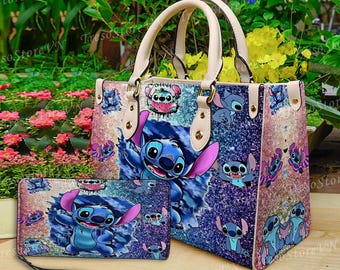 Personalized Stitch Cartoon Leather Bag Handbag, Stitch  Woman Purse, Stitch  Lovers Handbag, Custom Leather Bag, Women Crossbody Bag