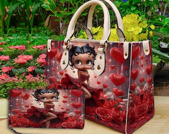 Bolso de cuero para mujer con dibujos animados de Betty Boop, billetera de Betty Boop, bolso para amantes de Betty Boop, bolso de cuero personalizado, bolso personalizado, regalo para mamá.