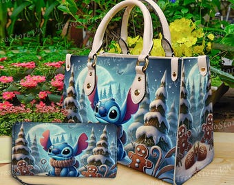 Bolso de cuero personalizado con Stitch para Navidad, bolso de mujer con Stitch, bolso para amantes de Stitch, bolso de cuero personalizado, bolso cruzado para mujer