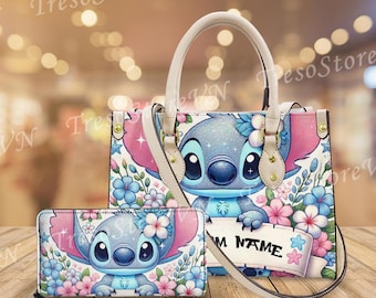 Personalized Stitch Cartoon Leather Bag Handbag, Stitch  Woman Purse, Stitch  Lovers Handbag, Custom Leather Bag, Women Crossbody Bag