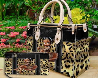 Bolso de cuero para mujer con dibujos animados de Betty Boop, bolso para amantes de Betty Boop, bolso de cuero personalizado, bolso personalizado, regalo para mamá, regalo para ella.