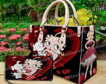 Bolso de cuero para mujer con dibujos animados de Betty Boop, billetera de Betty Boop, bolso para amantes de Betty Boop, bolso de cuero personalizado, bolso personalizado, regalo para mamá.