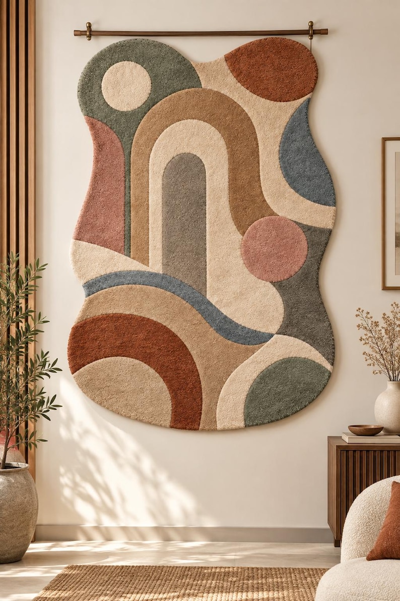 Buy Abstract Wool Rug, Organic Arch Design, Custom Size, Modern Boho ...