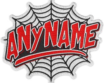 Custom Spider Name Patch, Personalized Superhero Embroidered Iron On Sew On Hook Loop