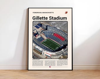Gillette Stadium Foxborough Print | Massachusetts Football Mid-Century Modern Wall Art Poster(Digital Download)