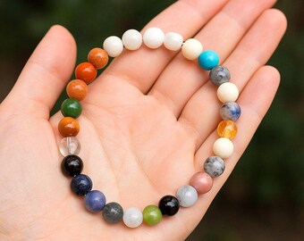 48 Natural Stone Beaded Necklace | Handmade Gemstone Boho Jewelry