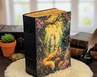 Fox Leather Journal – Handmade Vintage Grimoire, Book of Shadows, Wiccan Spell Notebook