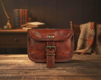 Handmade Leather Belt Bag – Vintage Brown Goatskin Pouch