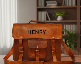 Full grain leather laptop computer bag | personalized messenger bag | Christmas gift for him