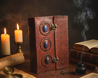 Triple Moon Lapis Lazuli Leather Journal: Wiccan Book of Shadows