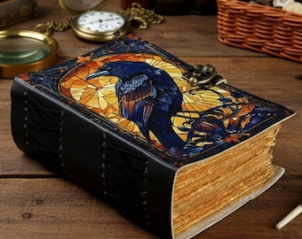 Raven Leather Journal – Handmade Gothic Notebook, Witchcraft Book of Shadows, Vintage Leather Grimoire