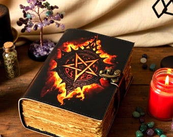 Libro de las Sombras de 400 páginas, diario de cuero hecho a mano / Libro de hechizos wiccanos con candado / Regalo de brujería