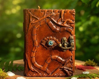 Handmade Leather Grimoire | Magic Eye Spellbook, Witchcraft Book of Shadows