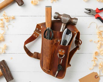 Leather Tool Pouch Belt for Carpenter and Construction Workers | Handmade Multi-Pocket Holster for  Tools