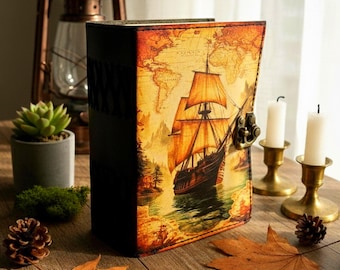 Vintage Sailing Ship Leather Journal – Handmade Nautical Notebook, Pirate Grimoire, Travel Diary & Writing Journal