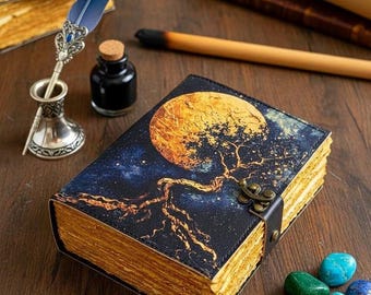 Levensboom leren dagboek – handgemaakt Keltisch grimoire, Wicca Book of Shadows, notitieboekje