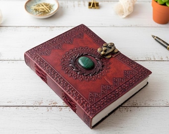 Stone Embossed Leather Journal – Handmade Vintage Grimoire, Book of Shadows, Witchcraft Spellbook & Writing Notebook