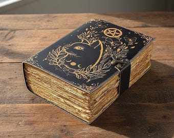 Celtic Cat Leather Grimoire: Vintage Writing Notebook, Refillable Travel Diary, Rustic Sketchbook