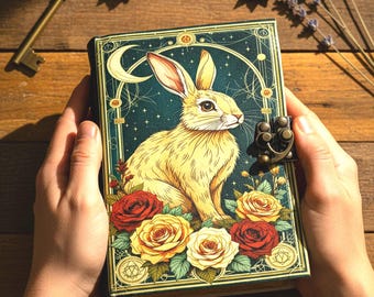 400 Pages - Fat journal bunny rabbit Grimoire Leather Junk Journal for women - personalized gifts