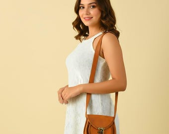 Bolso bandolera de cuero hecho a mano: Satchel vintage marrón con cierre