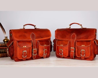 Handmade Brown Leather Motorcycle Saddlebags Set  Vintage goat leather side pouch, Biker Saddle Bag