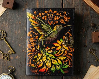 Kingfisher Leather Journal – Handmade Rustic Notebook, Wildlife Sketchbook, Gift for Writers & Artists