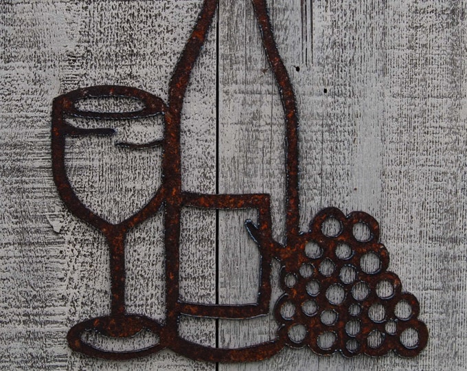 Wine Glass Grapes Plasma Cut by Hand Rusty Metal Wall Etsy