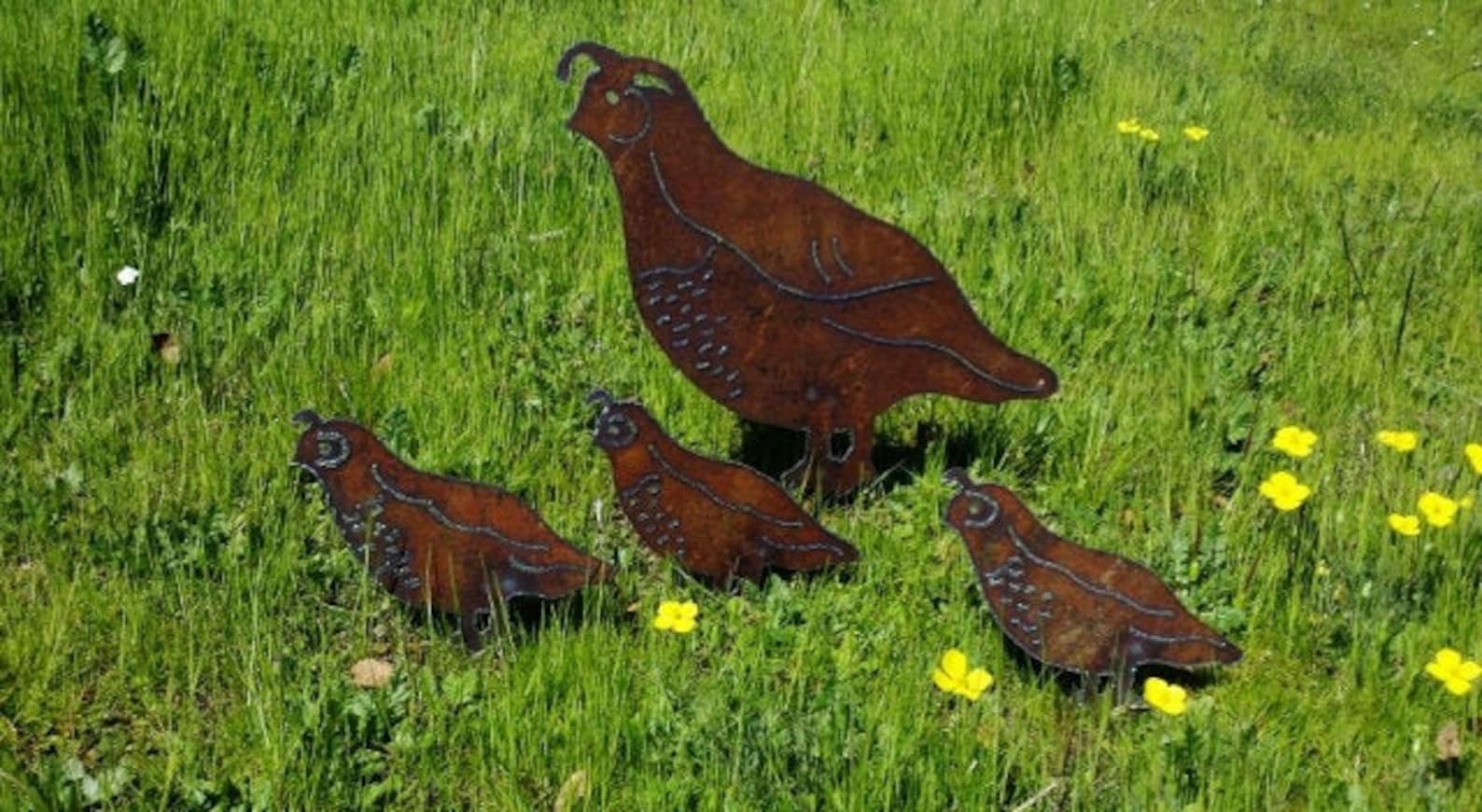 Rusty Metal Quail Family Quail Garden Art Quail Metal Yard Etsy